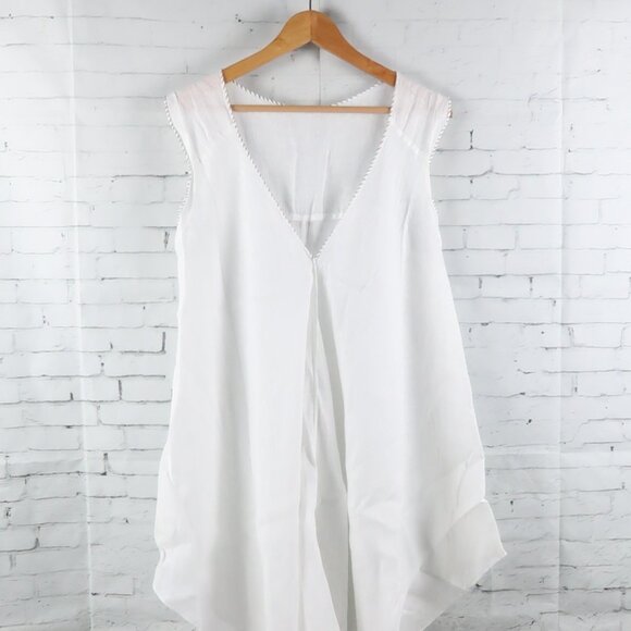100% CAPRI WHITE LINEN SLEEVELESS V NECK HANDKERCHIEF BEACH COVER UP SIZE MEDIUM - Picture 3 of 9